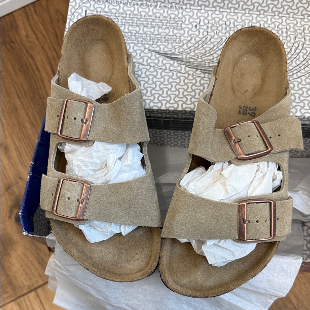 Birkenstock Taupe Suede Double Strap Sandals